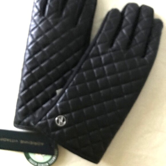 NWT Adrienne Vittadini Sz L Black Gloves Leather/Wool Touch Technology - Picture 2 of 3
